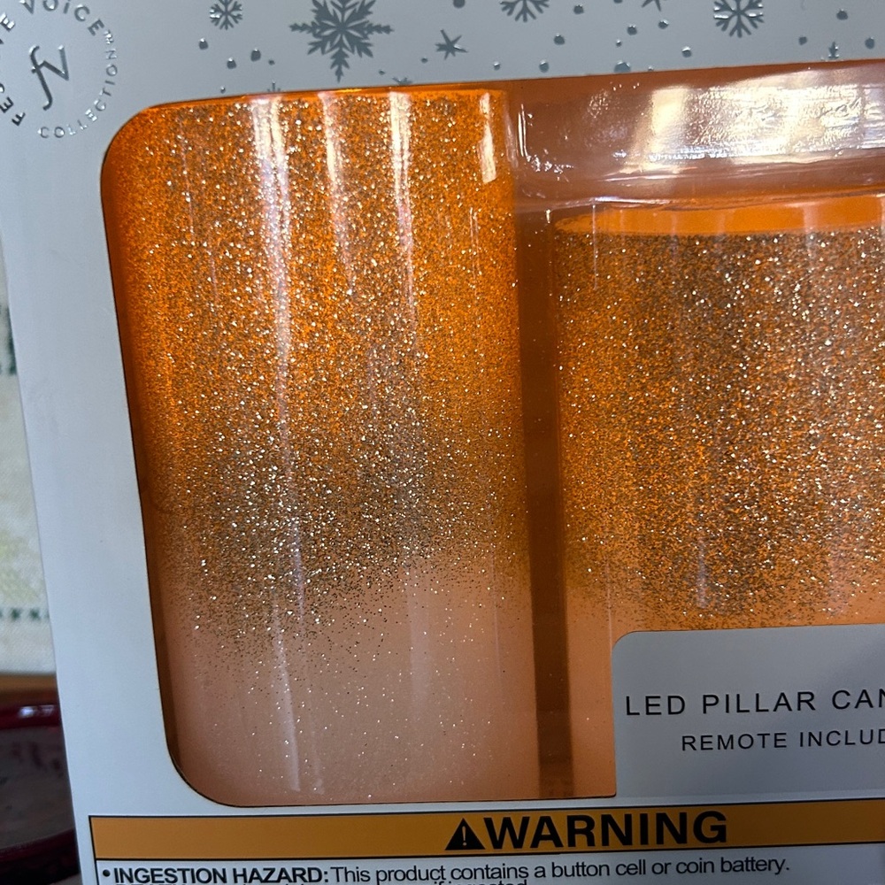 LED Sparkling Gold Pillar Candles with Remote Set of 3 New In Box NWT - Picture 6 of 8